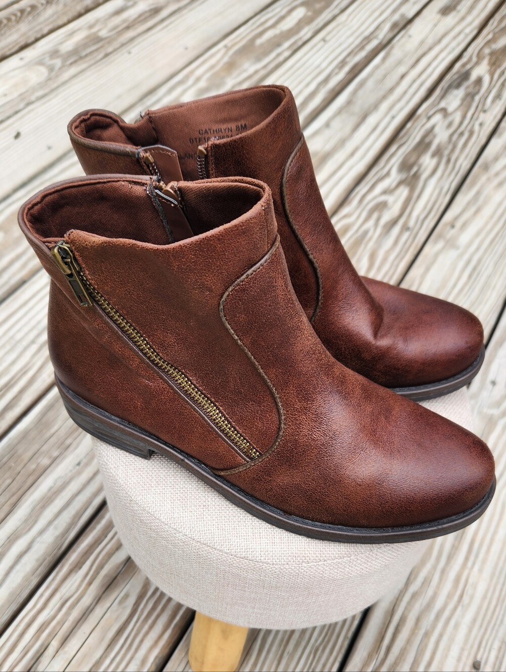 BareTraps Brown Faux-Leather Side-Zip Ankle Booties